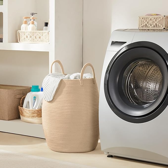 105L Extra Large Laundry Hamper Basket by Fiona's magic, Woven Tall Clothes Hamper for Storage Blanket, Toys and Dirty Cothes in Bedroom and Living Room Organizer, Jute Brown
