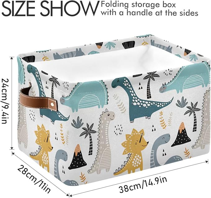 Dino Scandinavian Style Rectangle Storage Bin, 15 x 11 x 9.5 in, Collapsible Organizer Storage Basket for Home Décor，2PACK