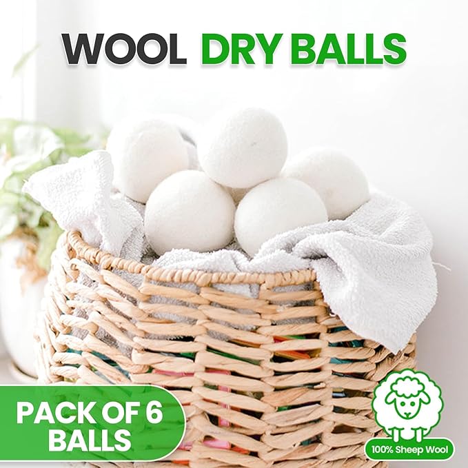Unique Craft Wool Dryer Balls 6-Pack XL, Premium Organic Fabric Softener, Chemical-Free, Hypoallergenic, Hand-Felted, Reusable, Reduces Wrinkles & Drying Time, Eco-Friendly Alternative to Sheets