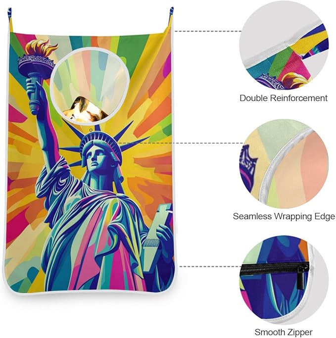 Hanging Laundry Hamper with Stainless Steel Hooks,Oxford Fabric Printing Door Laundry Clothes Bag, 29.5X20inch 2PCS Bright Statue Of Liberty and Torch