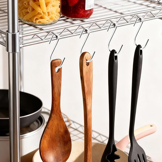 18 Pack Heavy Duty S Hooks for Hanging, Variety Sizes 6 PCS Large 4"/ 6 PCS Medium 3"/ 6 PCS Small 2.4" Pot Rack Hooks, Metal S Shaped Hanger Hooks for Hanging Jeans Pans Cups Plant Basket