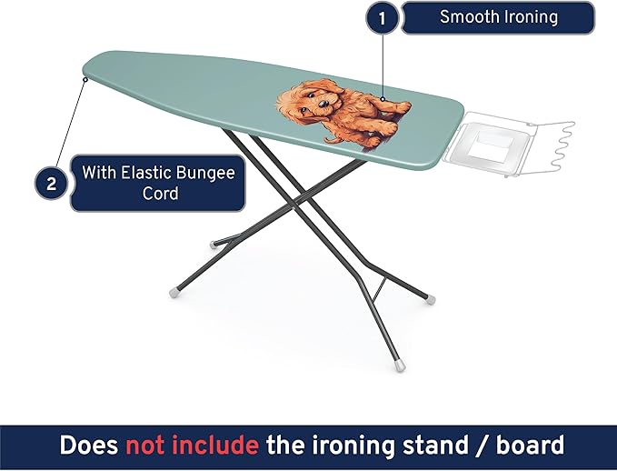 Encasa XO Ironing Board Cover and Pad 42"x14" - Free Silicone Iron Rest & Mesh Cloth - 4mm Felt, Medium Iron Board Cover with Padding - Heat Resistant, Non Slip Drawstring Tommy
