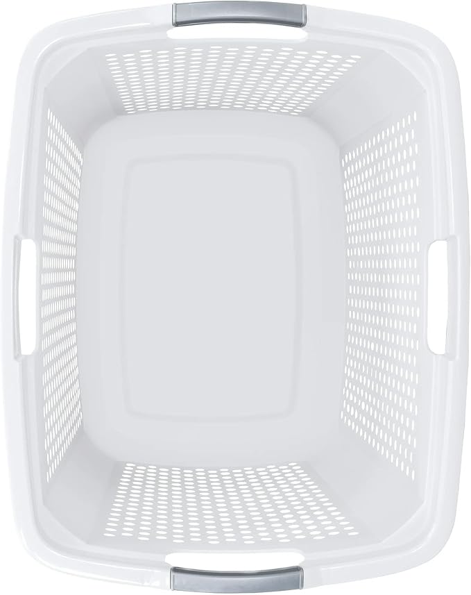 2-Pack 2.5 Bushel Large White Plastic Laundry Baskets - Heavy Duty Hamper with 4 Handles & Ventilation Holes, Space-Saving Storage for Laundry Room, Apartment, Dorm, Bedroom, Bathroom