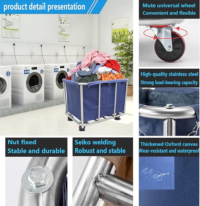 Commercial Laundry Cart with Wheels 12 Bushel (400L) Heavy-Duty Rolling Laundry Hamper Industrial Waterproof Laundry Truck for Home, Hotel, Gym Storage and Organization