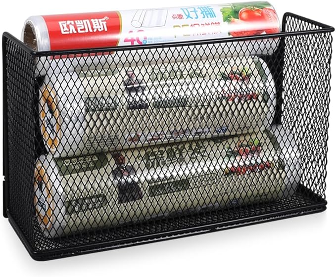 Picowe Magnetic Shelf for Fridge, Aluminum Foil & Plastic Wrap Holder Organizer for Refrigerator, Magnetic Laundry Organizer for Washer /Dryer, Fridge & Small Spaces (Black)