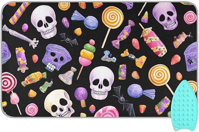 Ironing Mat Pad for Table Portable Travel Iron Blanket Ironing Board Covers Pressing Mat Heat Press Pads 27.6x47.2 Inches Halloween Skulls Lollipops Candies35