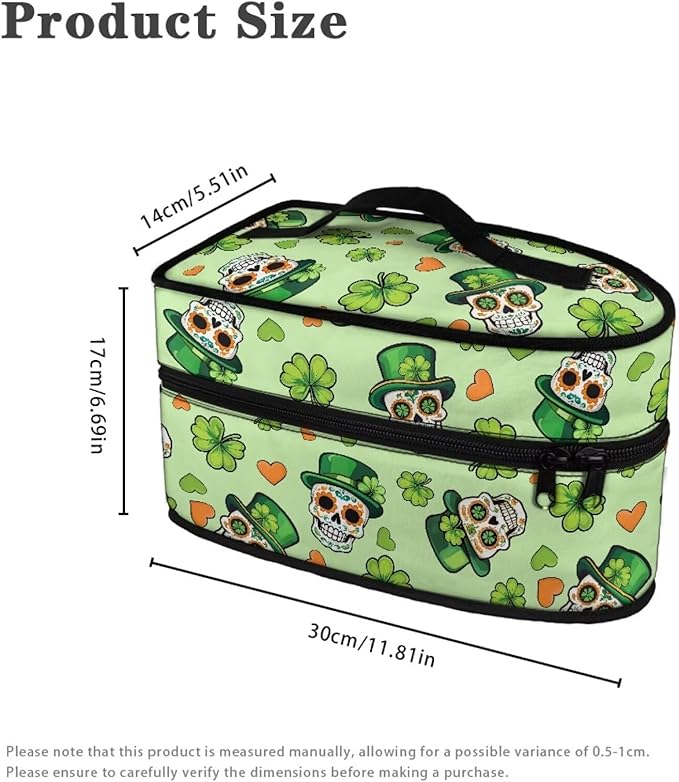 Saint Patricks Day Steam Iron Storage Case Lightweight Easy to Carry Skull Hat Four Leaf Clover Iron Storage Bag with Zipper Handle