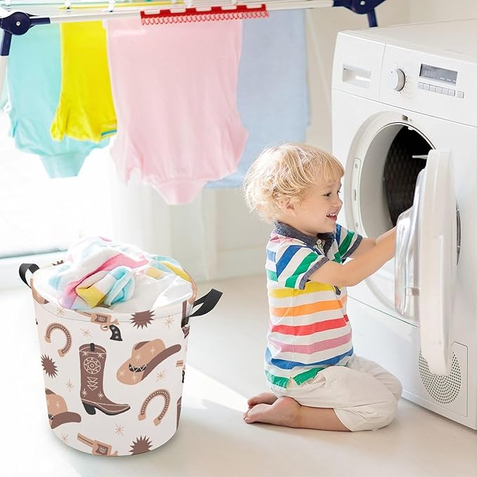 Boho Cowboy Boots Laundry Basket Western Laundry Hamper Clothes Toy Storage Bin Cowboy Decor