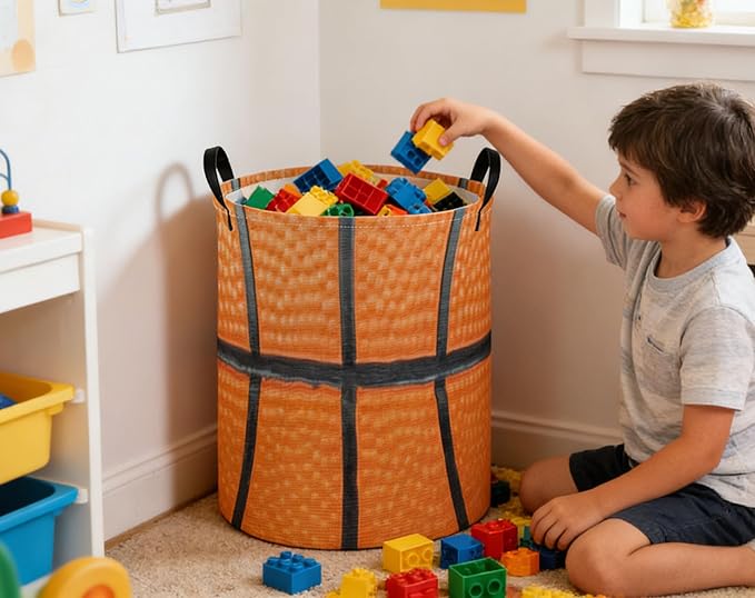 Kids Laundry Basket Basketball Hamper for Nursery Boys Hamper Cute Kids Storage Bin Room Decor for Home(Basketball)