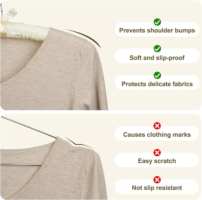 HOUSE DAY Beige Satin Padded Hangers for Women 4 Pack 17 Inch No Shoulder Bump Bride Hanger for Sweaters, Dresses, Clothing, Weddings, Lingerie