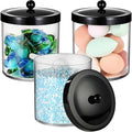 3 Pack 50 Oz Large Plastic Apothecary Jar with Black Stainless Steel Lid - Shatterproof Laundry Pods Container - Modern Industrial Bathroom & Kitchen Storage Organizer for Scent Beads, Bath Bombs