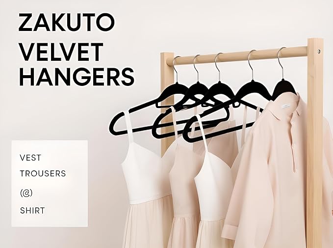 Premium Velvet Hangers 50 Pack, Non-Slip, Space-Saving, Heavy Duty for Coats, Pants, Dresses, 360 Swivel Hook, Heavy-Duty Clothes Hanger - Black