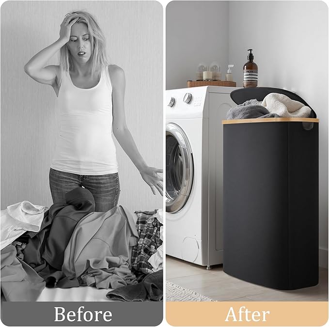 Laundry Hamper with Lid, 100L Clothes Hampers for Laundry with Bamboo Handles and A Removable Bag, Fordable laundry Basket with Lid for Bathroom, Bedroom, Dorm, Laundry Room