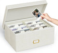 Decorative Photo Storage Box - Linen Photo Box Organizer with Dividers, Fits Holds Up to 1700 Pictures and 5x7 Photos, Memory Keepsake Organizer for Photos, Scrapbook Supplies, Cards, Stamps (Beige)