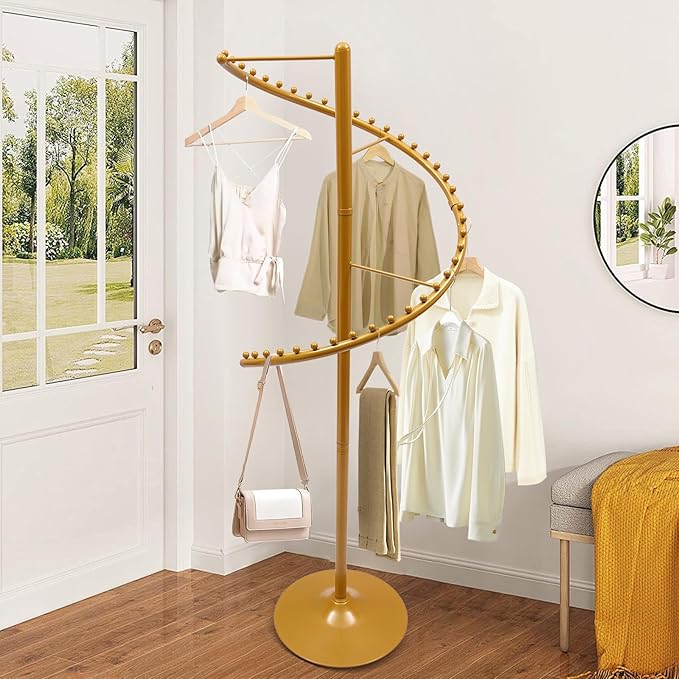 YIYIBYUS Rotating Clothing Rack, 38 Ball Heavy Duty Garment Rack, Standing Iron clothes Hanging Rack Freestanding Hanger For Boutique Display Bedroom Space Saving (Gold)