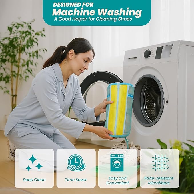 Shoe Washing Machine Bag Durable Shoe Laundry Bags for Sneakers Reusable 2pc With Invisible Zipper Shoes Cleaning Bags 360° Deep Clean for All Shoes Types