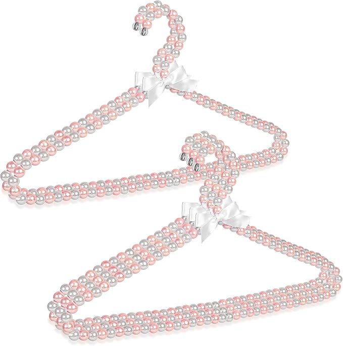 Concepts Premium Heavy Duty Pearl Hangers with Ribbon Trim for Wedding and Engagement Gowns - Slim Design Also Can Be Used for Suits and Shirts (Pink/White, 5 Pack)
