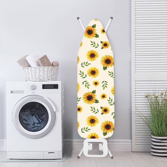 Sunflower Print Ironing Board Cover and Pad Heat Resistance & Resist Scorching Ironing Board Covers with Padding for Standard Size 15×54 Inch Ironing Board with Elastic Fastener Straps