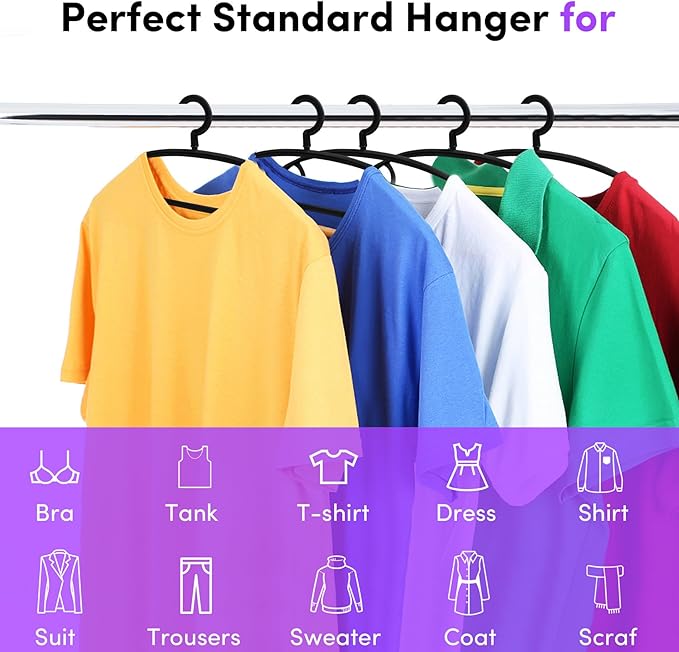 DEDU Plastic Clothes Hangers 20 Pack, Extra Thick Wide Shoulder Coat Hangers with 360° Swivel Hook Non Slip, Sweater Hangers Suit Hanger for Suits, Sweater, Dresses, Pants (Black)