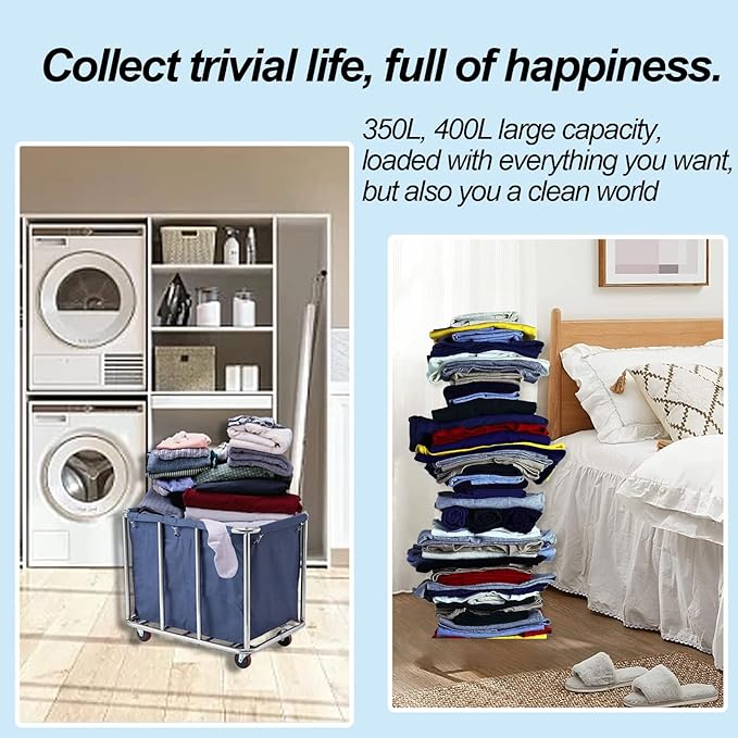 Commercial Laundry Cart with Wheels 12 Bushel (400L) Heavy-Duty Rolling Laundry Hamper Industrial Waterproof Laundry Truck for Home, Hotel, Gym Storage and Organization