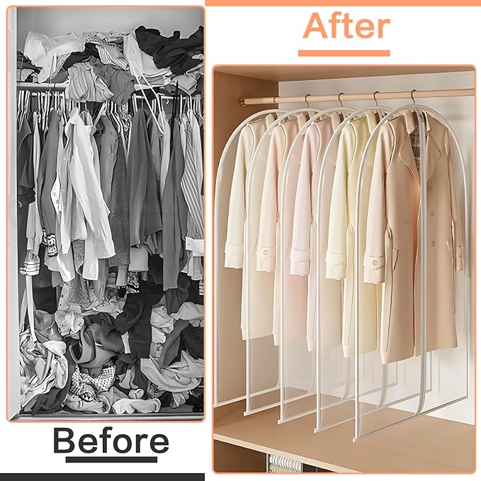 Garment Bag Clear for Long Dress (24'' x 60'' Set of 6) Clothing Suit Bags for Closet Storage Wedding Dress Garment Bags with Zipper Gown Garment Cover for Long Dresses