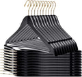 Quality Black Wooden Hangers - Slightly Curved Hanger Set of 20-Pack - Solid Wood Coat Hangers with Stylish Chrome Hooks - Heavy-Duty Clothes, Jacket, Shirt, Pants, Suit Hangers (Black-Gold Hook, 20)