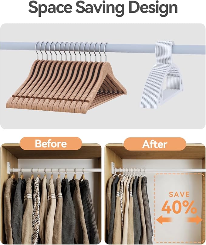 50 Pack Clothes Hangers, Non Slip Heavy Duty Plastic Hangers, Space Saving All-in-One Garment Hangers for Dresses Suits Jeans Knits, Hold Up to 11 LB Dry & Wet, 16.4" x 8.3", White, UAPY0850W