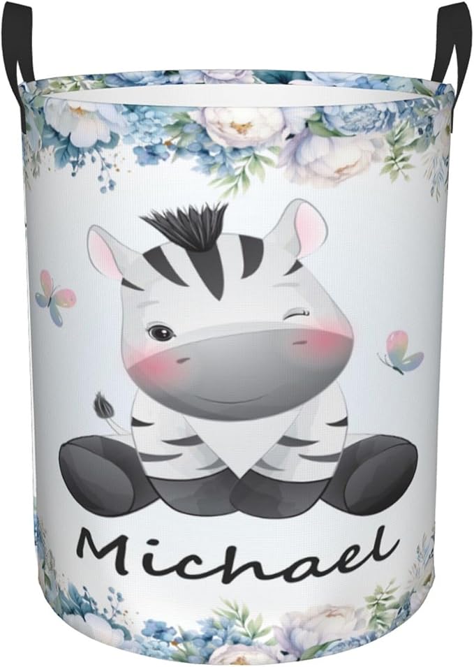 Personalized Zebra Laundry Basket For Baby Kids Boys Girls Adult Custom Hamper Basket With Name For Bathroom Bedrooms Collapsible Baby Laundry Basket, Dirty Clothes Hamper With Handles