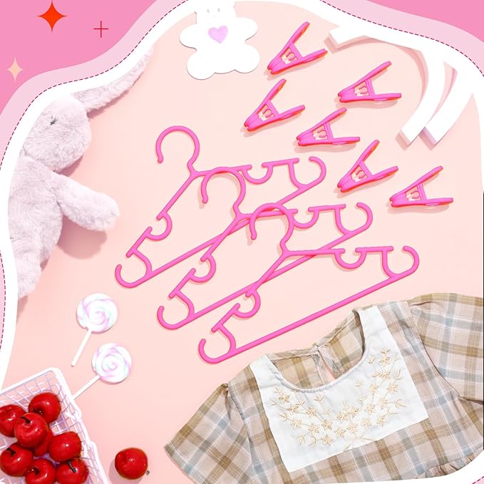 Hsei 5/10/40 Pack Baby Hangers with 10/20/80 Clips, Plastic Kids Pants Hangers for Nursery Closet Top and Bottom Clothes Hanger Set for Newborn Infant Toddler(120 Packs Total,Pink,10.6 Inch)