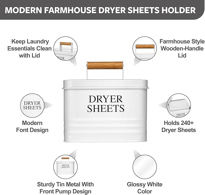 Calindiana Modern Farmhouse Laundry Powder Container, Dryer Sheets Holder and Scent Boosters Container Bundle for Organization and Storage, Laundry Room Decor