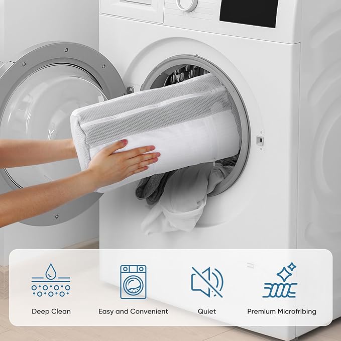 Shoe Washing Machine Bag 2pcs-Reusable Laundry Shoe Bag with Hidden Zipper, 360° Deep Protective XXL Cleaning Bags for Washer and Dryer，Shoe Trees for Sneakers Tennis- Home Travel Essentials, White