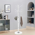 Metal Coat Rack Freestanding, Sturdy Coat Rack Stand with Natural Marble Base, White Coat Racks Tree Hats Hanger Holder Stand for Entryway, Hallway(12 Hooks)