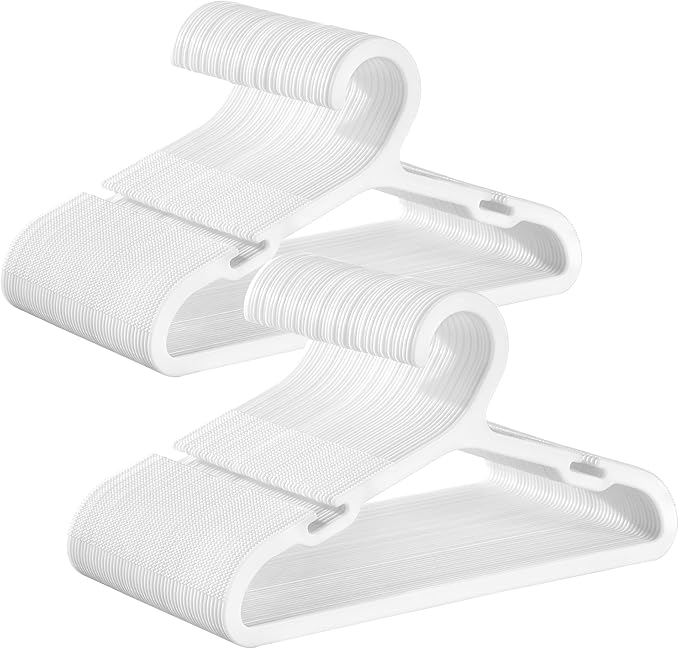 SONGMICS Baby Hangers 100 Pack, Plastic Kids Hangers for Closet, 11 x 6.1 Inches, for Children Aged 0-6 Years, Space-Saving, Non-Slip, Cloud White UCRP180W01