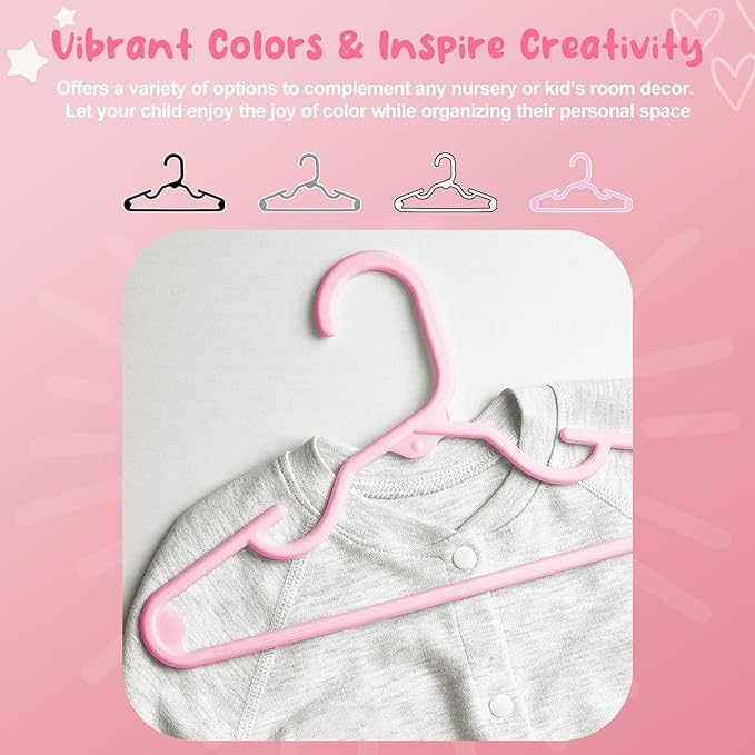 HOUSE DAY Premium Baby Hangers 20 Pack, 11 Inch Kids Plastic Hanger Pink, Slim Childrens Hangers for Infant, Toddler, and Child Clothes, Durable Baby Clothes Hanger for Closet