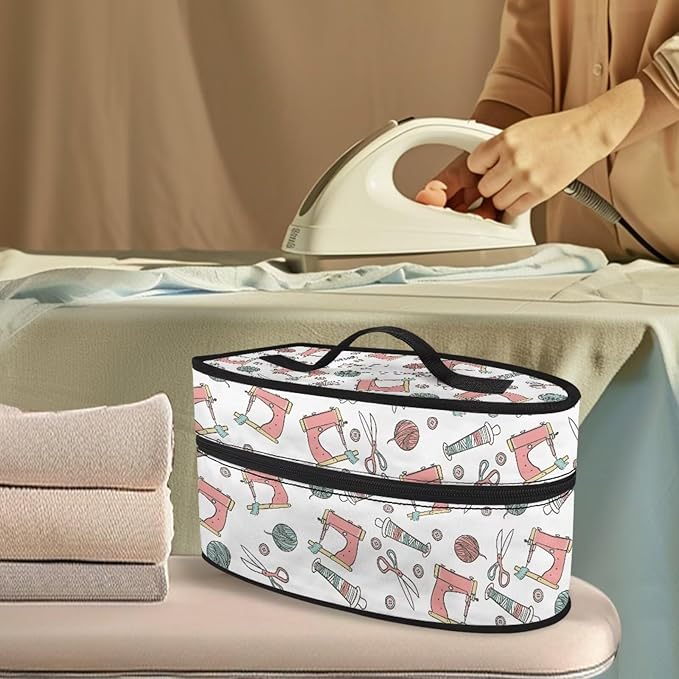 Sewing Machine Print Portable Iron Storage Bag,Dustproof Bag for Travel Mini Steam Iron Universal for Most Iron Home Decoration,Easy to Carry(Bag Only)