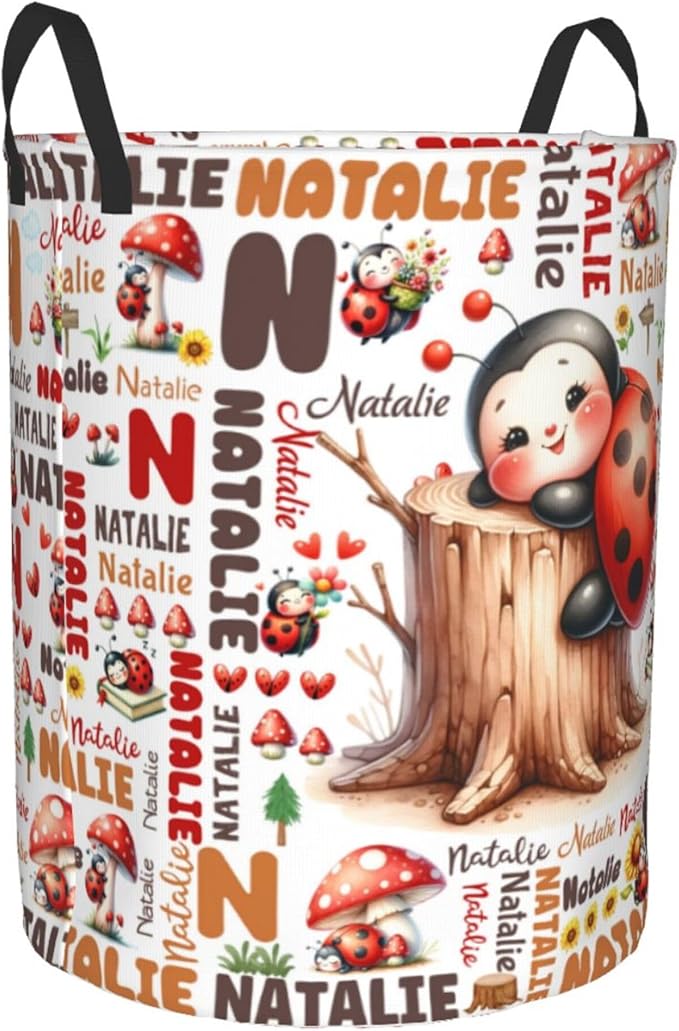 Personalized Ladybug Mushroom Laundry Basket For Baby Kids Boys Girls Adult Custom Hamper Basket With Name For Bathroom Bedrooms Collapsible Baby, Dirty Clothes Hamper With Handles