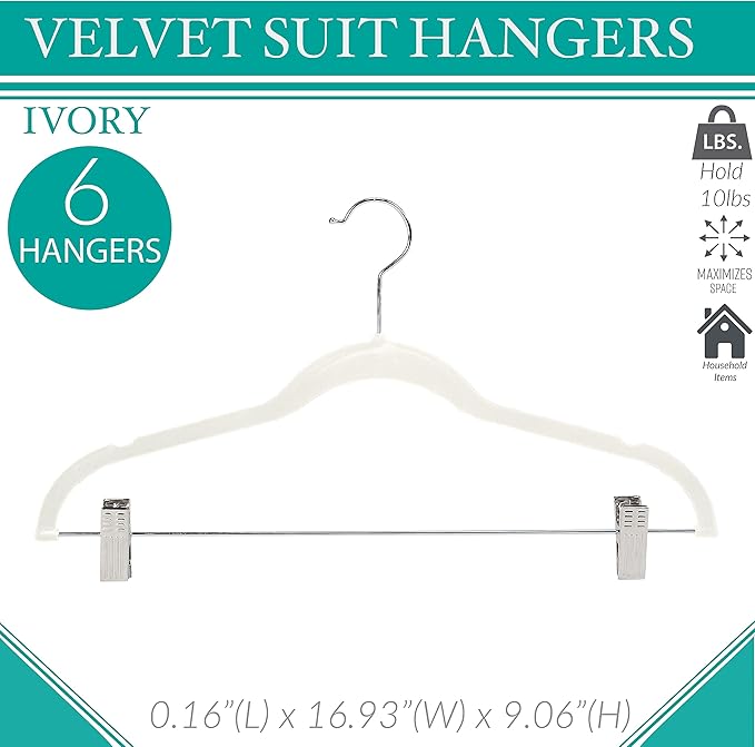 Simplify 60 Pack Velvet Hangers with Clips | Skirt and Pants | Slim Space Saving | Closet Organization | Non-Slip | Prevent Creases | Swivel Neck | Durable | Ivory