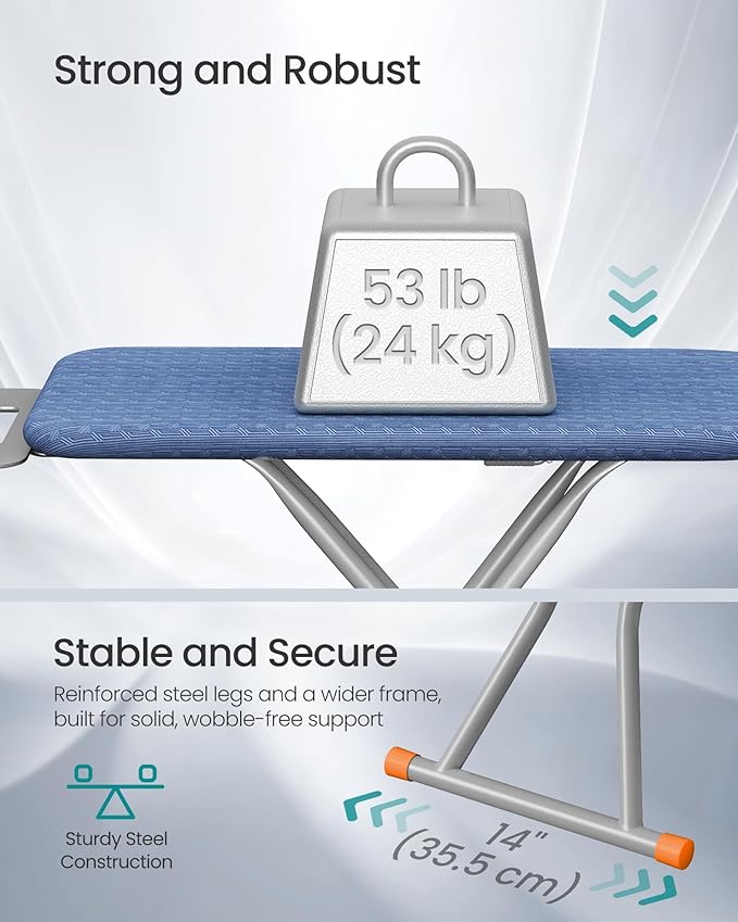 SONGMICS Ironing Board, Retractable Iron Rest, Foldable Iron Board, 43 x 13 Inches, Space-Saving, Height Adjustable, Padded with Cover, Hook, Midnight Blue ULLB003QP03S