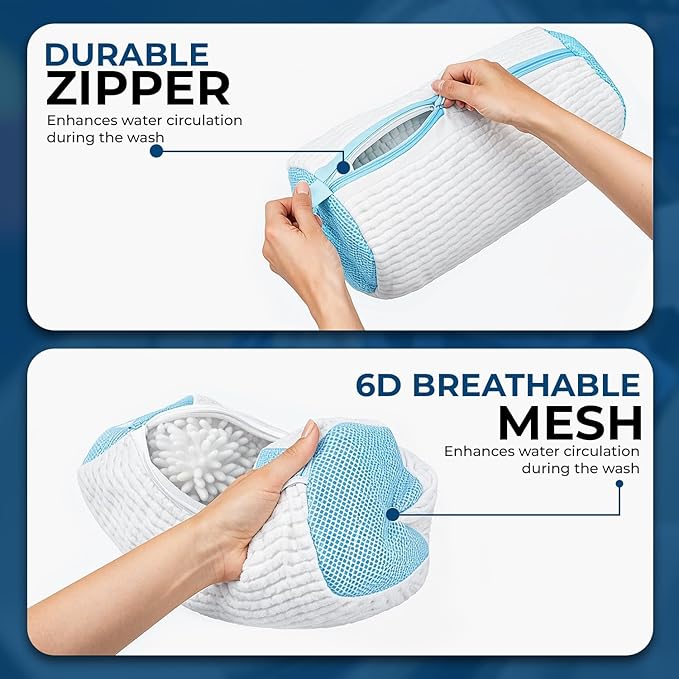 Shoe Washing Machine Bags - Reusable Sneaker Laundry Bags for Washer & Dryer - Fine-Mesh Protective Wash Bags to Prevent Damage - Washer Bags for All Type of Shoes - Pack of 2