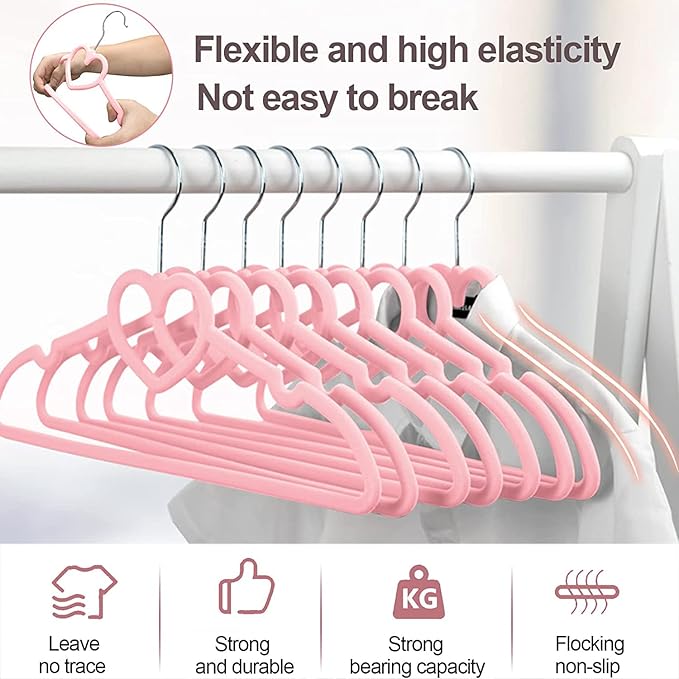 Velvet Hangers 20 Pack, 16" Non Slip Adult Hangers, 360 Degree Swivel-Hook, Ultra Slim Clothes Felt Hanger Space Saving, Durable & Cute for Coats, Jacket, Shirts, Dress (Velvet, Heart)