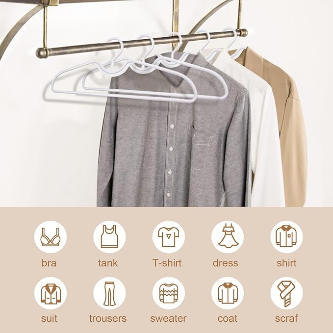10Pcs Short Neck Clothes Hangers, Non-Slip Plastic Shirt Hangers, No Shoulder Bump Suit Hangers