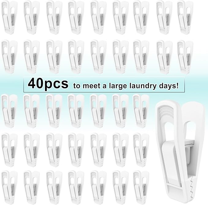 Hanger Clips for Velvet Hangers (White, 40 PCS), Non-Slip Plastic Clips Pant Skirt Hanger Socks Clips for Flocking Hangers