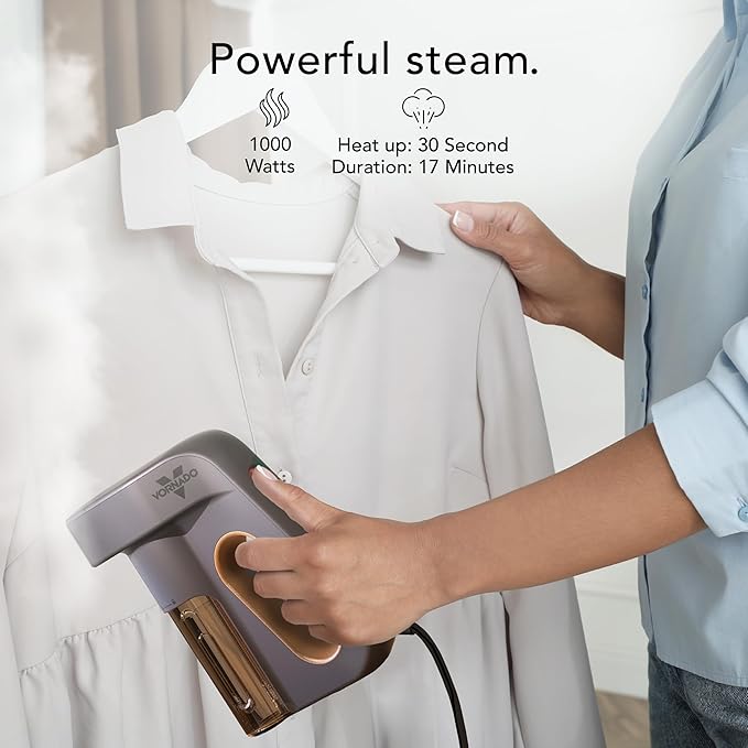 Vornado Express Handheld Garment Steamer, 17 Minute Continuous Steam, 30-Second Heating Time, Compact Design, Phantom