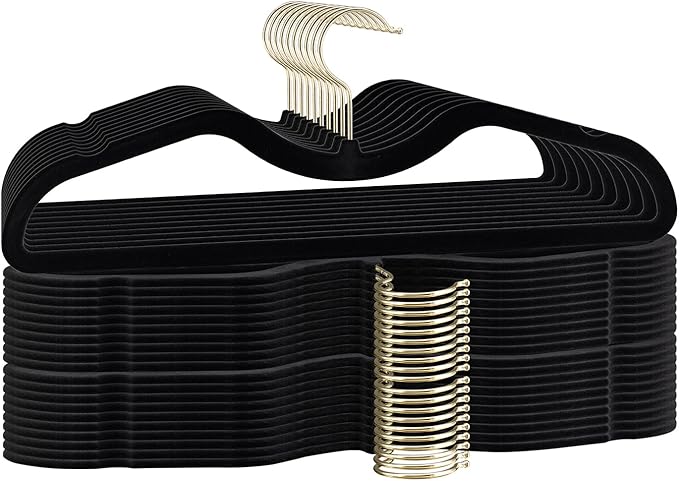 Velvet Short Neck Hangers - Heavy-Duty, Non-Slip Felt Surface, Space-Saving Design with Anti-Slip Grooves & Shoulder Shape, 360° Rotating Hooks, Durable for Coats, Shirt& Dresses (30, Black B)