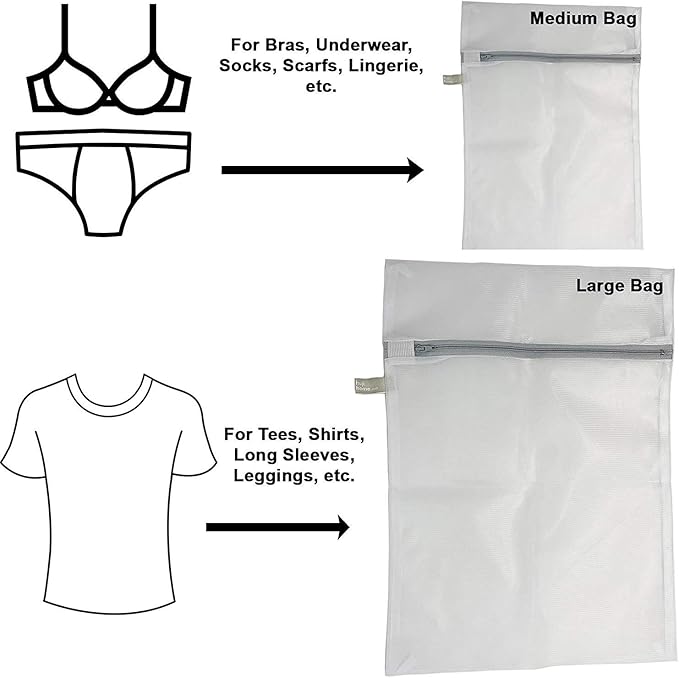 4 Pack - HUJI Micro Mesh Laundry Bags Lingerie Bra Underwear with Secure Zipper Great For Washing Face Masks (2 Medium & 2 Large)