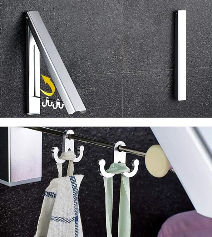 2 Pack Retractable Clothes Rack - Wall Mounted Folding Clothes Hanger Drying Rack for Laundry Room Closet Storage Organization, (Silver)