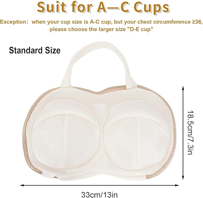 3Pcs Bra Wash Bags for Laundry Lingerie Brassiere Bag bra washing protector holder for Washing Machine Beige(A to C Cups)