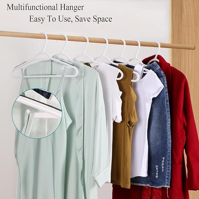 Plastic Hangers 50 Pack - Non Slip Clothes Hangers,Holds up to 18 lbs, Slim Space Saving Hangers for Suit,Dress,t Shirts,Blouse,Coats, Pants (White)