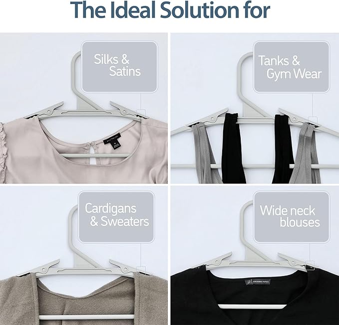 No Hassle-Hangers Best Clothes Hanger Ultra Soft Rubberized Grip Clip Keeps Garments in Place and Off The Floor. Perfect for Wide Neck Silks & Satin Tops, delicates, Athletic wear. (6, Slate Blue)
