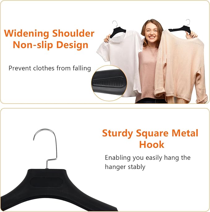 DEDU Suit Hangers for Men 30 Pack, Sweater Hangers No Shoulder Bump Non Slip Width 17.7", Plastic Clothes Hangers Black with Metal Hook